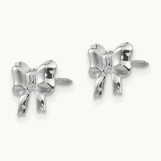 Madi K Rhodium-plated Bow Screwback Post Earrings, 14K White Gold