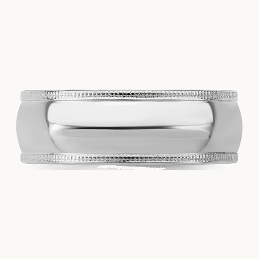 Sterling Silver Rhodium-plated 7mm Comfort Fit Milgrain Band