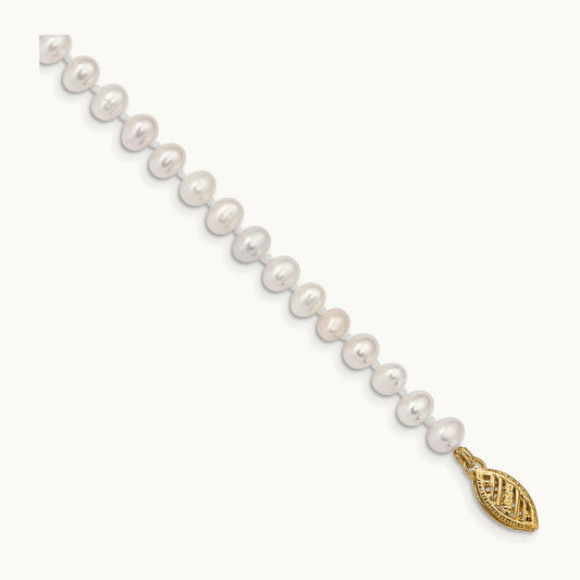 4- White Freshwater Cultured Pearl 8.25in Bracelet, 5mm, 14K