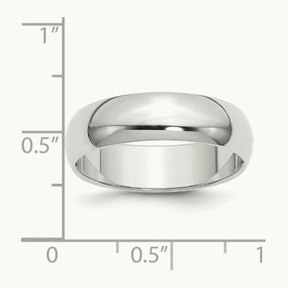 Half Round Band, 6mm, 10K White Gold