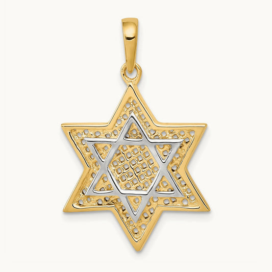 w/Rhodium Solid Mesh Star Of David Charm, 14K