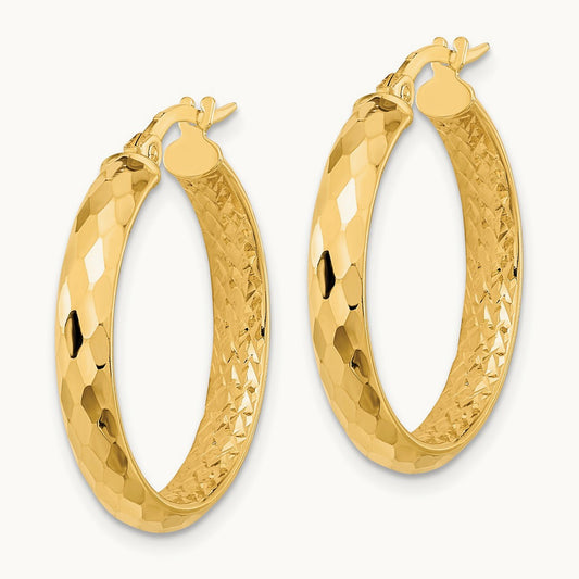 Polished and Textured Diamond-cut Inside Fancy Hoop Earrings, 14K