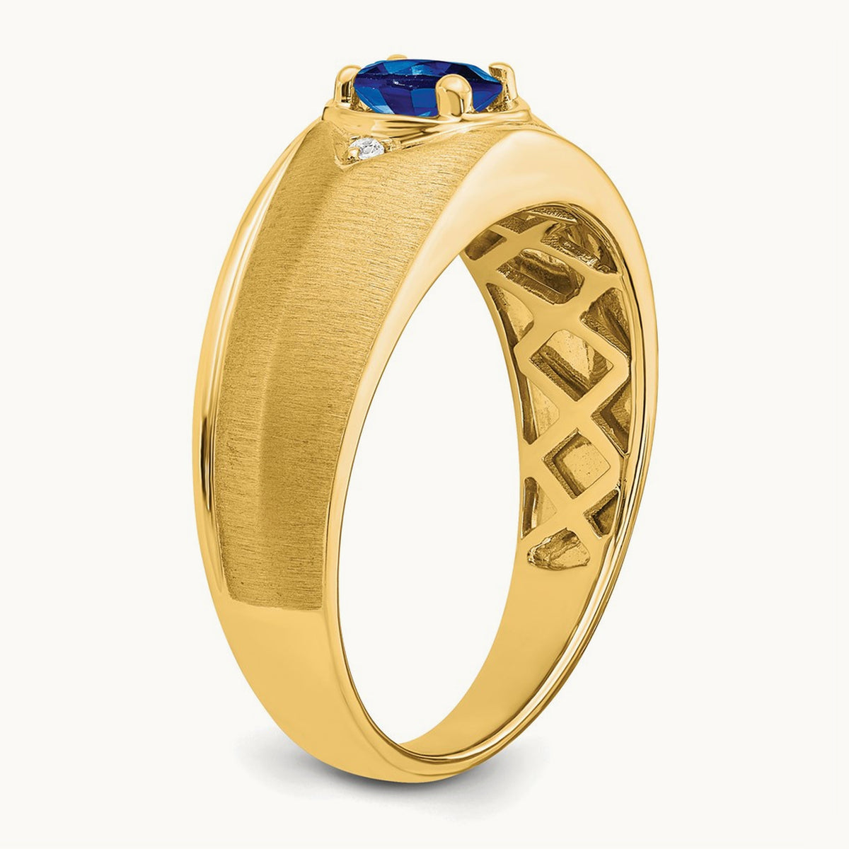 Oval Sapphire and Diamond Men's Ring — 14K Yellow Gold