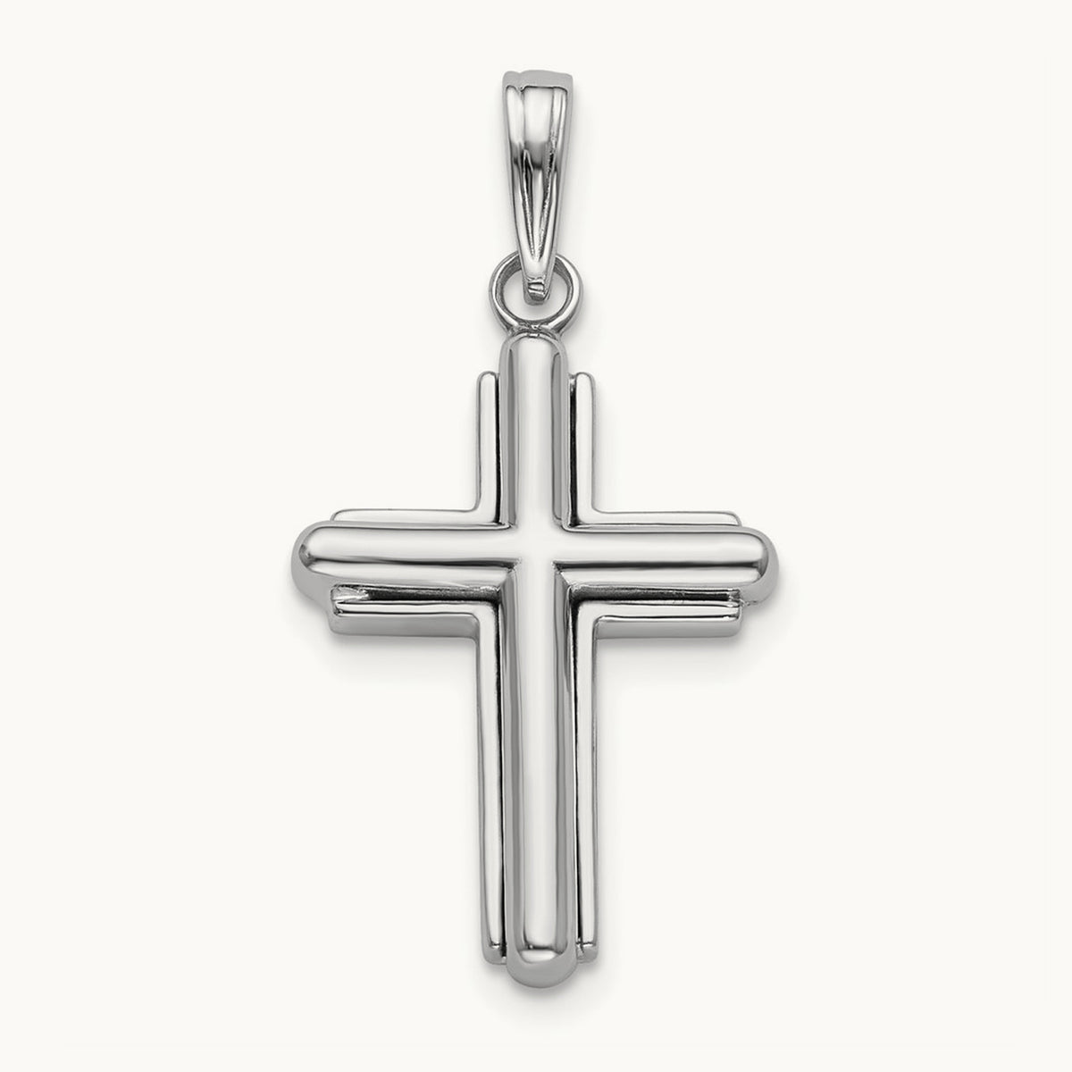 2-D Beveled Stick Cross Charm, 14K White Gold