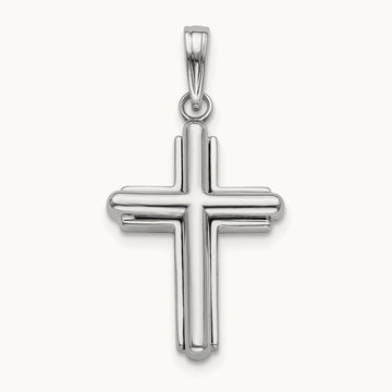 2-D Beveled Stick Cross Charm, 14K White Gold