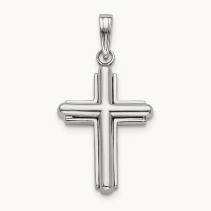 2-D Beveled Stick Cross Charm, 14K White Gold