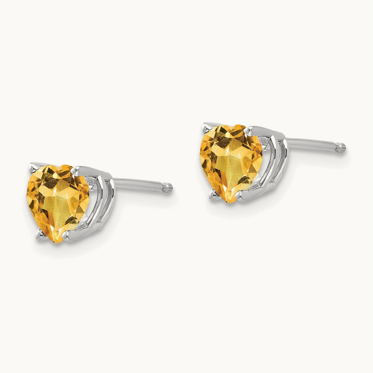 Citrine Heart Stud Earrings, 14K White Gold