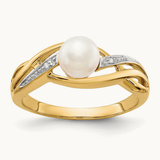 Diamond and FW Cultured Pearl Ring, 14K