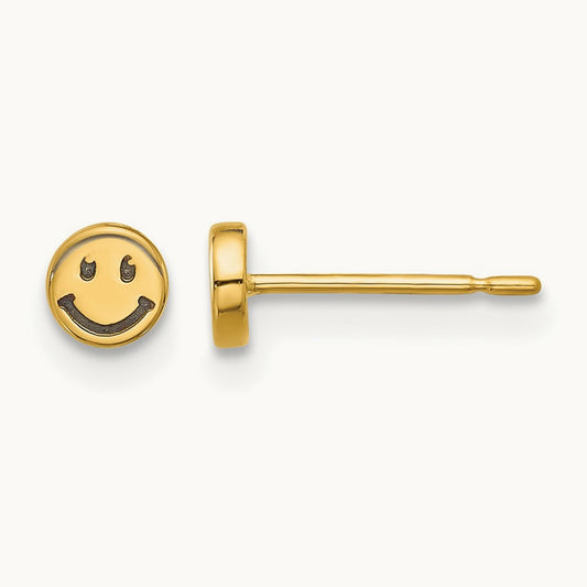 Madi K and Black Rhodium-plated Polished Smiley Face Post Earrings, 14K