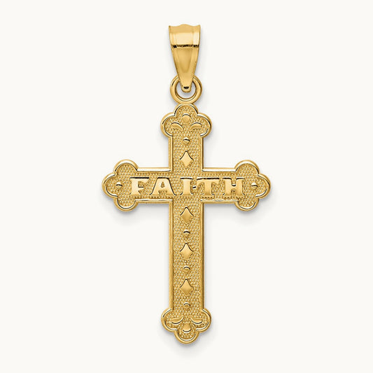 Satin and Polished Faith Cross Pendant, 14K