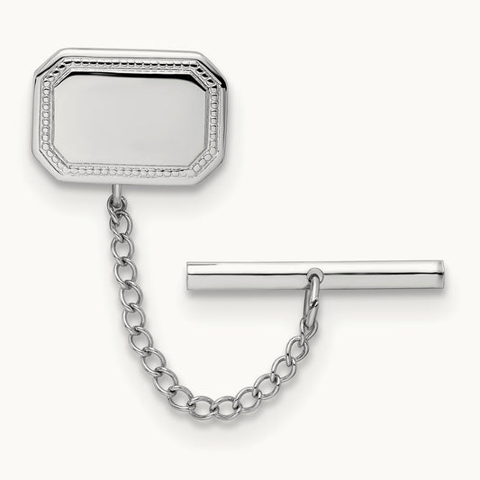 Kelly Waters Rhodium-plated Polished Rectangle Engravable Tie Tac