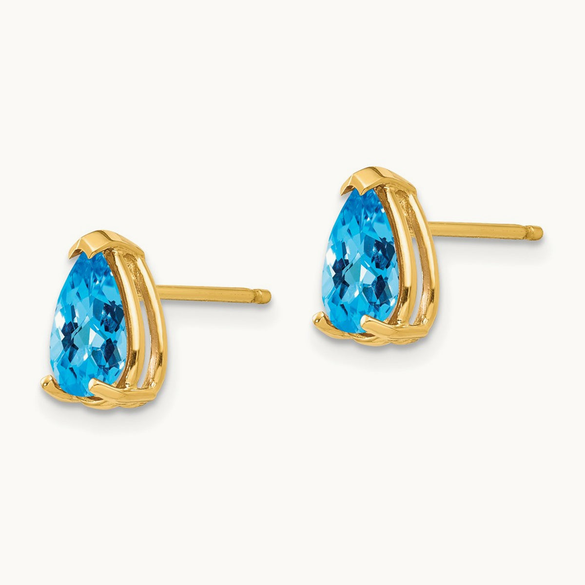 8x5mm Pear Blue Topaz Checker Earrings, 14K