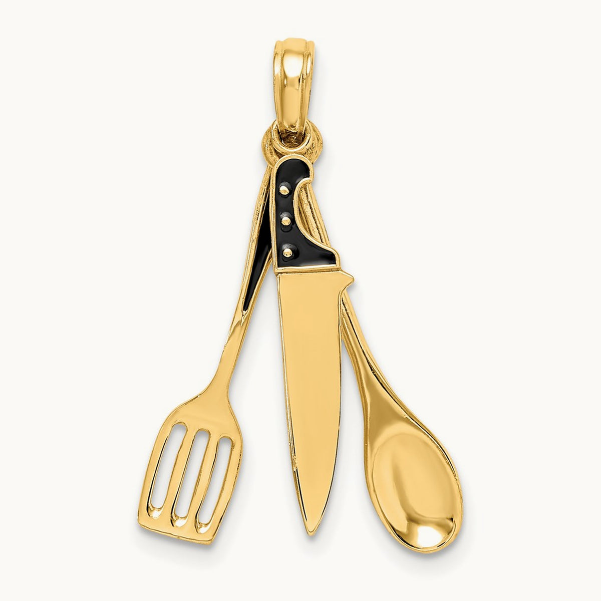 3-D Enamel Butcher Knife, Spoon and Spatula Moveable Charm, 14K
