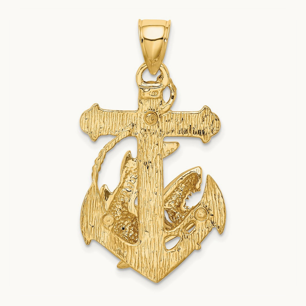 2-D Anchor with Shark Charm, 14K