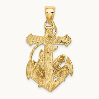 2-D Anchor with Shark Charm, 14K