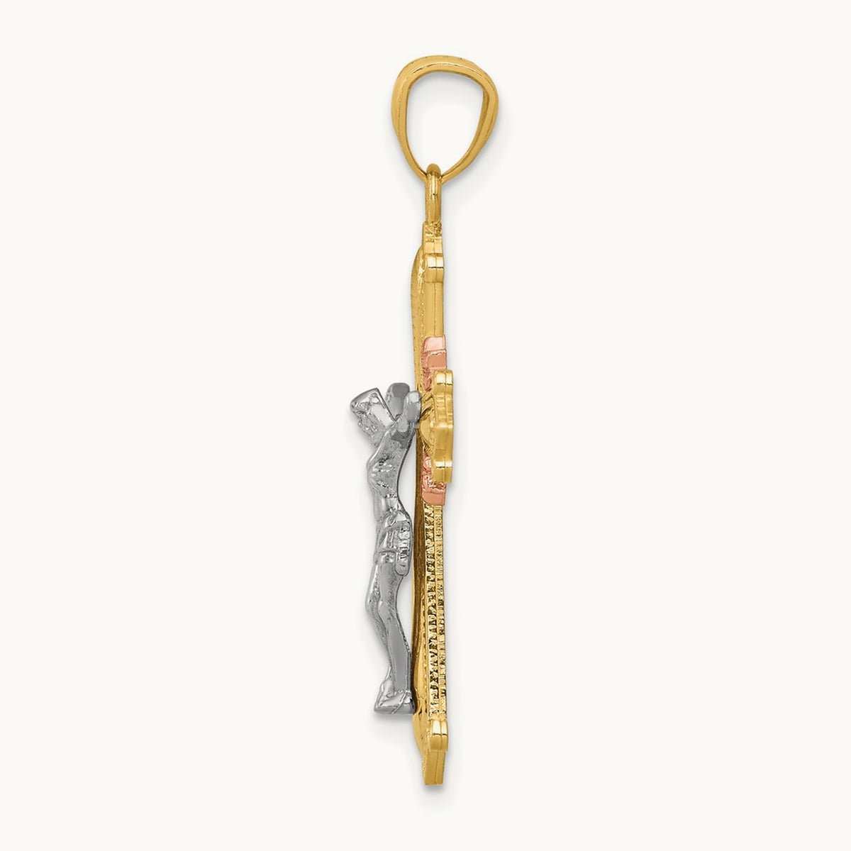 Tri-color Polished Crucifix Pendant, 14K
