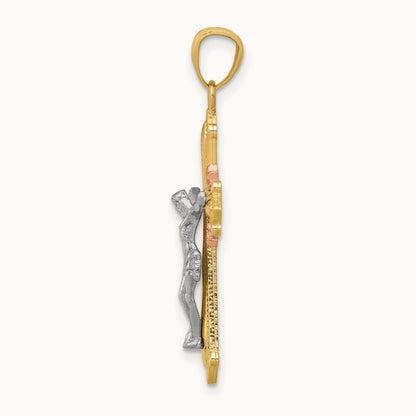 Tri-color Polished Crucifix Pendant, 14K