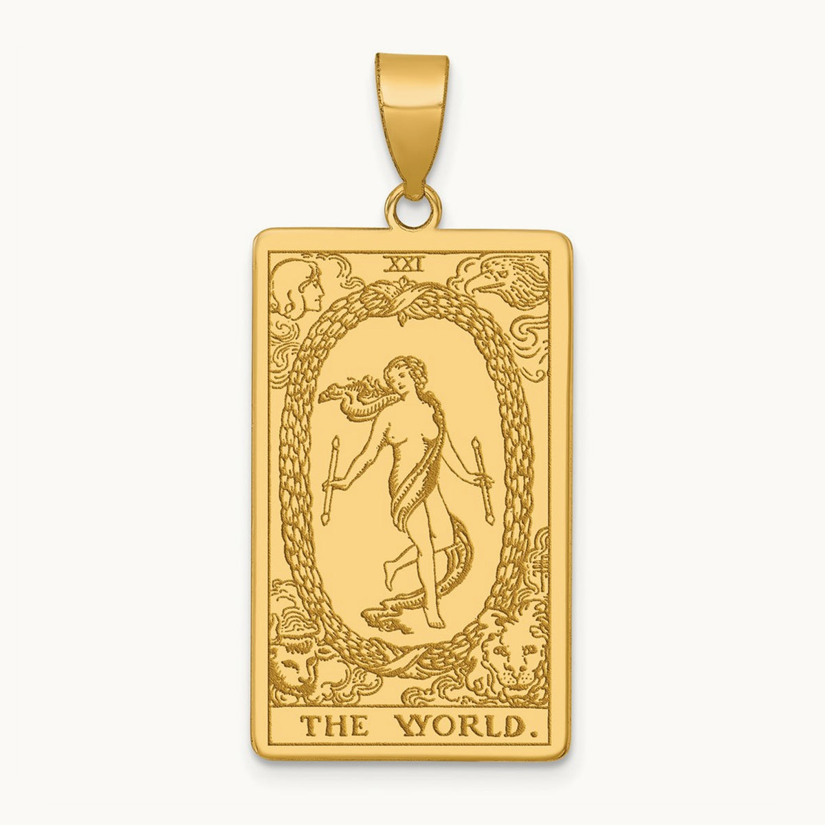 The World Tarot Card Pendant, 14K Yellow Gold