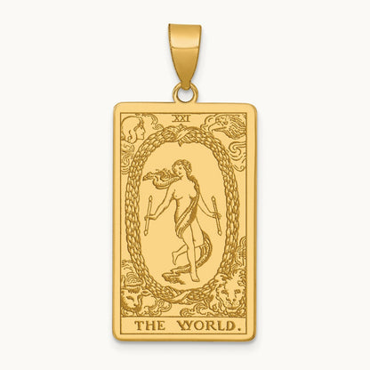 The World Tarot Card Pendant, 14K Yellow Gold
