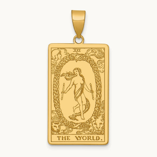 The World Tarot Card Pendant, 14K Yellow Gold
