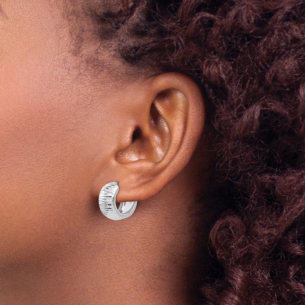 Textured and Polished Hinged Hoop Earrings — 14K White Gold