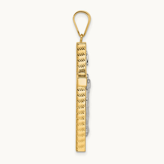 Polished and Diamond-cut Crucifix Pendant, 14K Two-tone