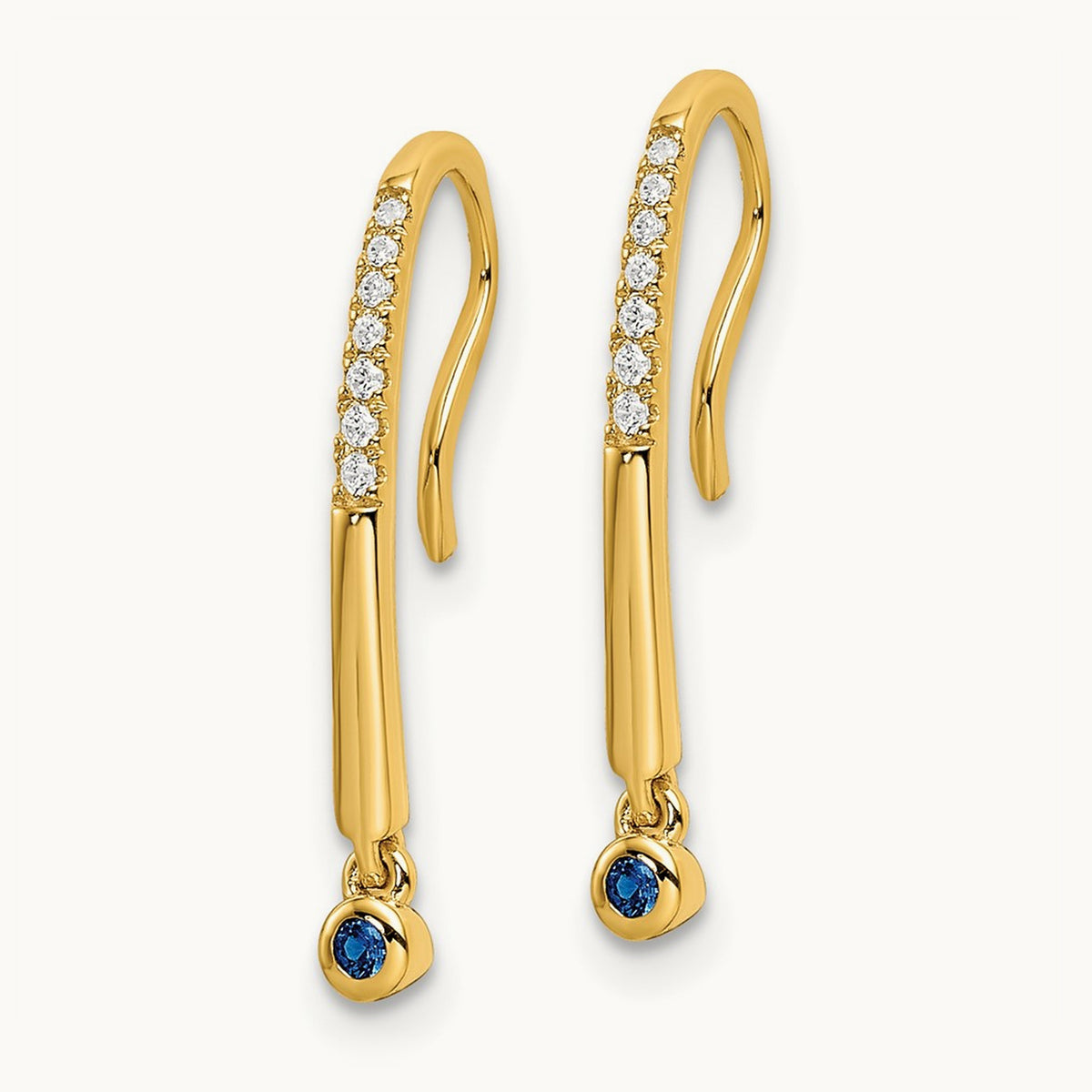 Polished Diamond and Sapphire Drop Wire Earrings, 14K