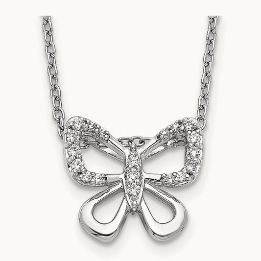 Diamond Butterfly 18 inch Necklace, 14K White Gold