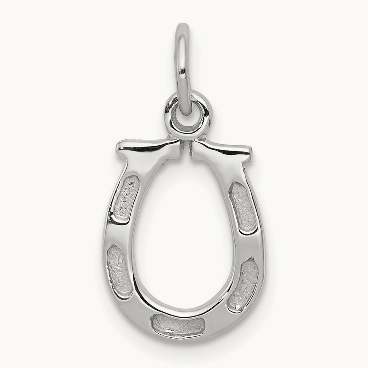 Solid Polished Horseshoe Charm — 14K White Gold