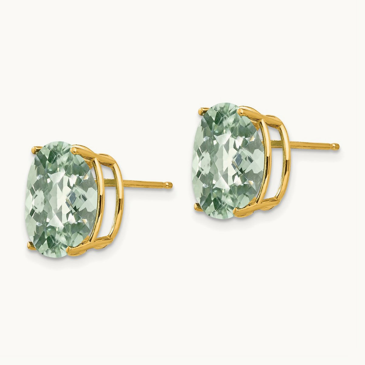 12x10 Oval Checker-Cut Green Quartz Earrings, 14K