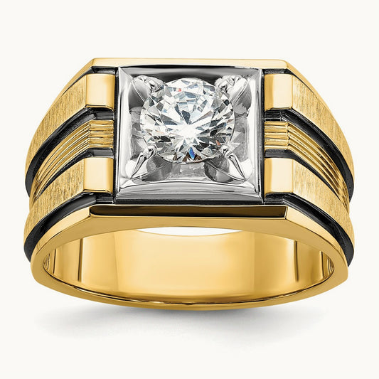 With Blk RH Men's Ring, 1.00 ct tw Lab-Grown Diamond