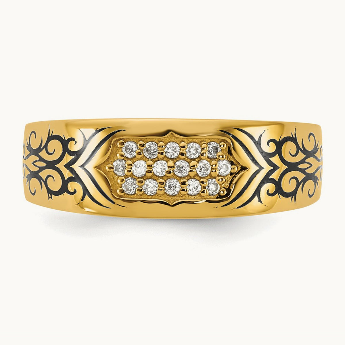 Antiqued IB Goodman Scroll Mens Complete 1/5ct Diamond Ring, 14K Yellow Gold