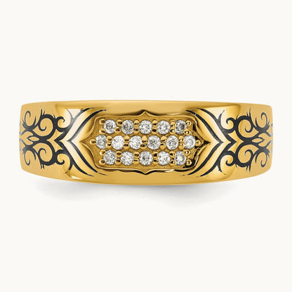Antiqued IB Goodman Scroll Mens Complete 1/5ct Diamond Ring, 14K Yellow Gold