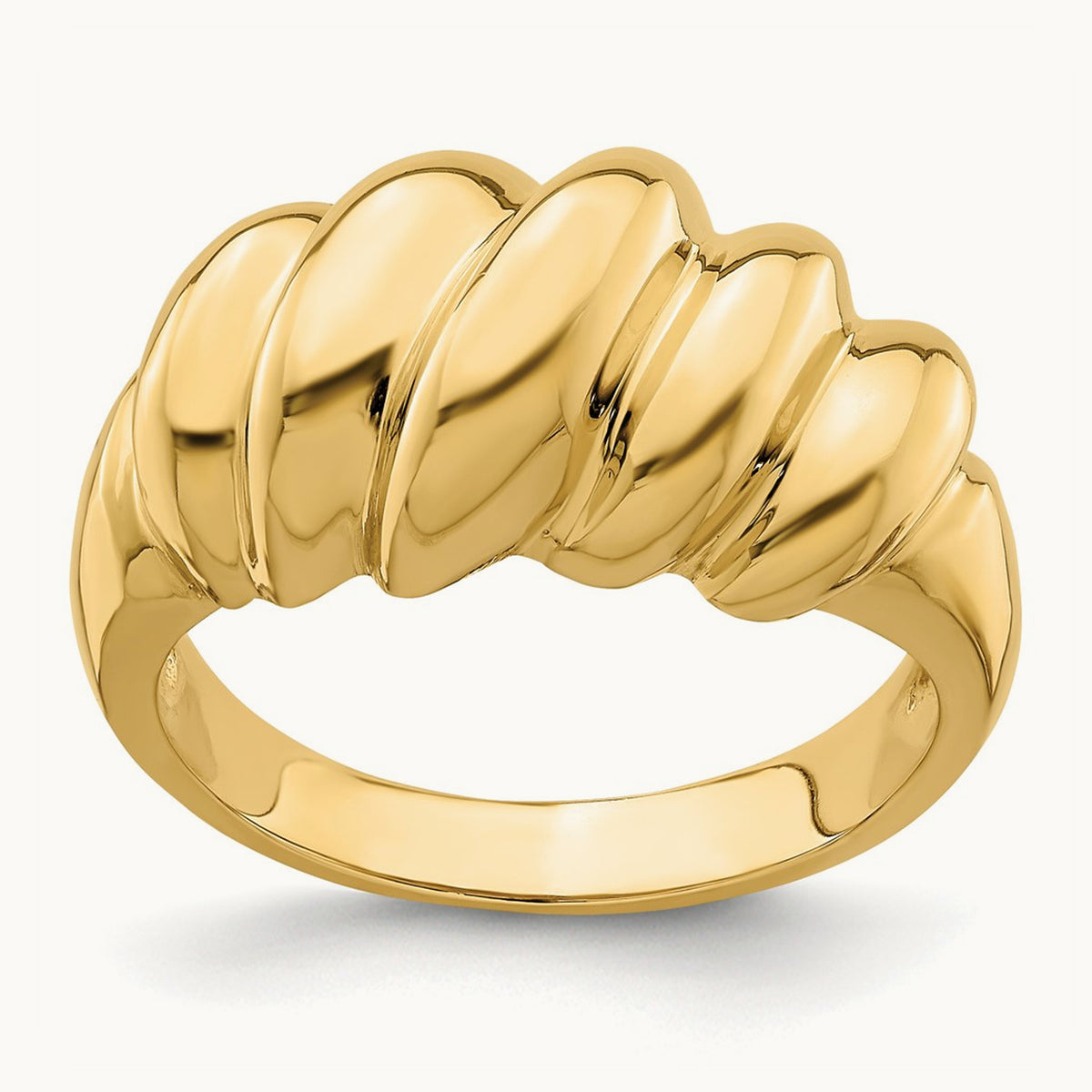 Polished Slanted Shrimp Dome Ring, 14K