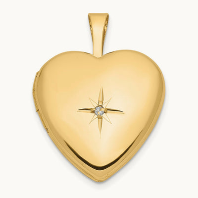 14K 16mm with .01ct. Diamond Star Heart Locket