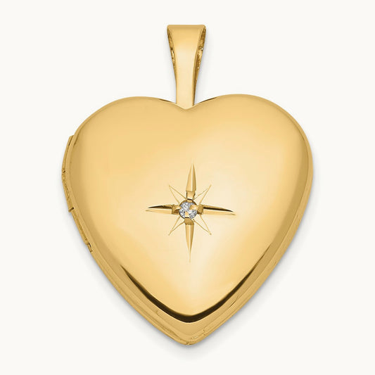 14K 16mm with .01ct. Diamond Star Heart Locket