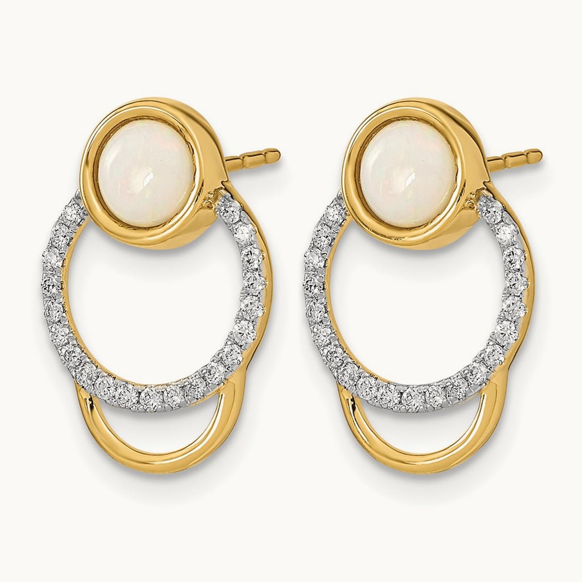Polished Diamond & Opal Circle Post Earrings, 14K