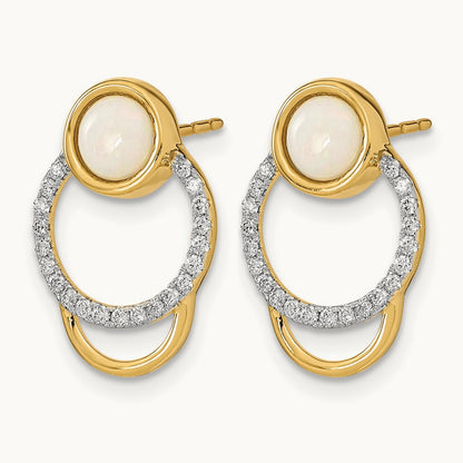 Polished Diamond & Opal Circle Post Earrings, 14K