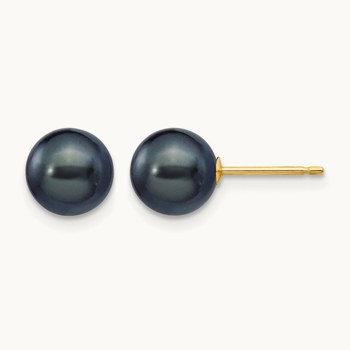 7- Black Round Freshwater Cultured Pearl Stud Post Earrings, 8mm, 14K