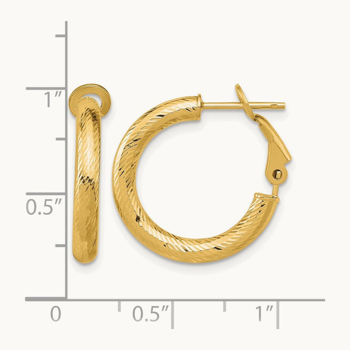 3x15 D/C Round Omega Back Hoop Earrings, 10K — Leslie's