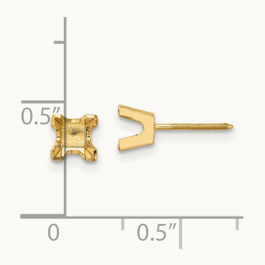 Princess-cut Stud Earring Mountings, 4mm, 14K