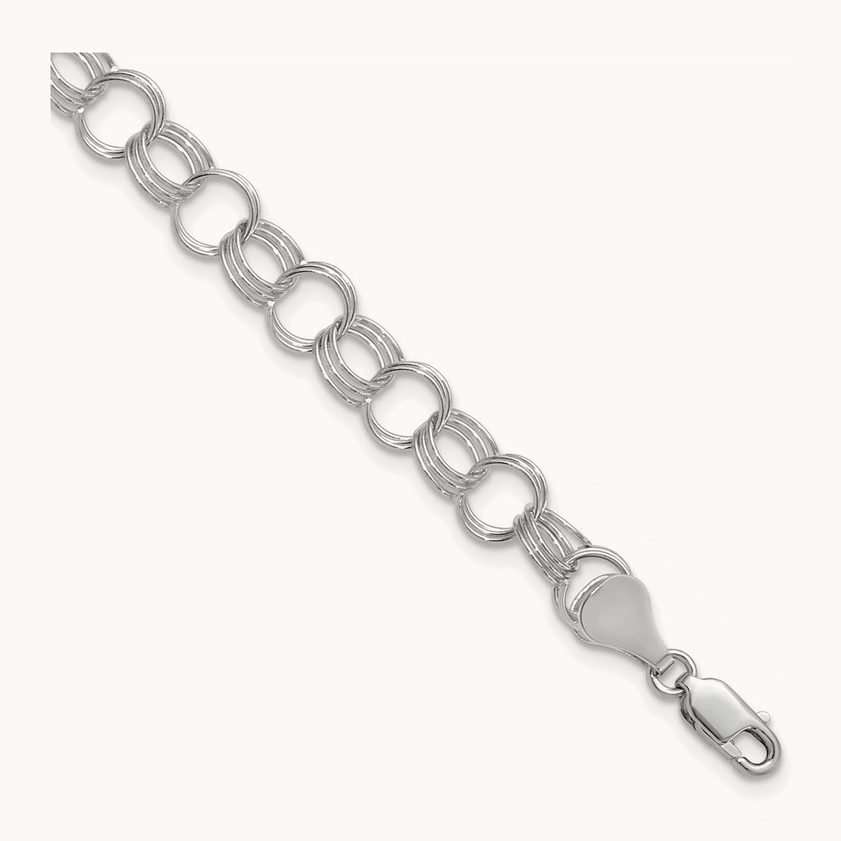 Solid Triple Link Charm Bracelet — 14K White Gold, 7mm