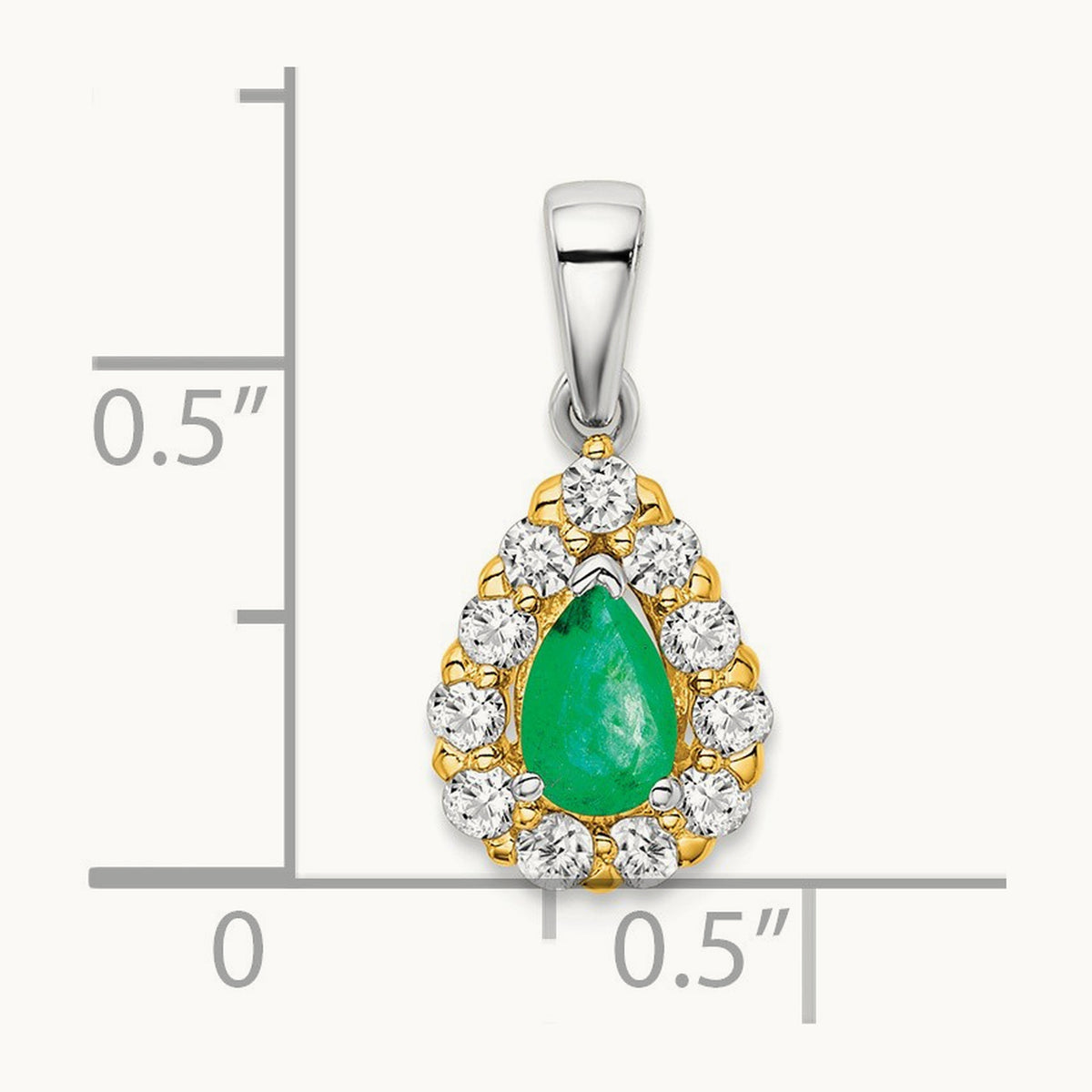 Pear Emerald and Diamond Halo Pendant, 14K Two-tone