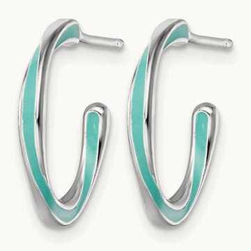 Rhodium-plated Aqua Enameled Hoop Earrings, Sterling Silver — Leslie's