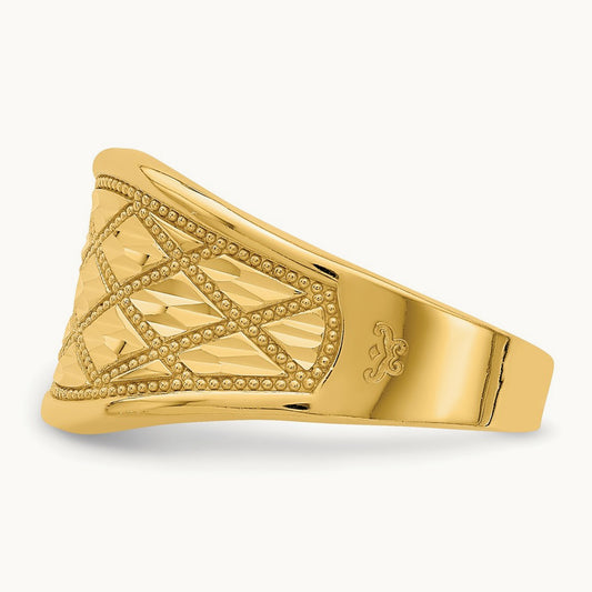 Diamond-Cut Quilted Pattern Ring, 14K