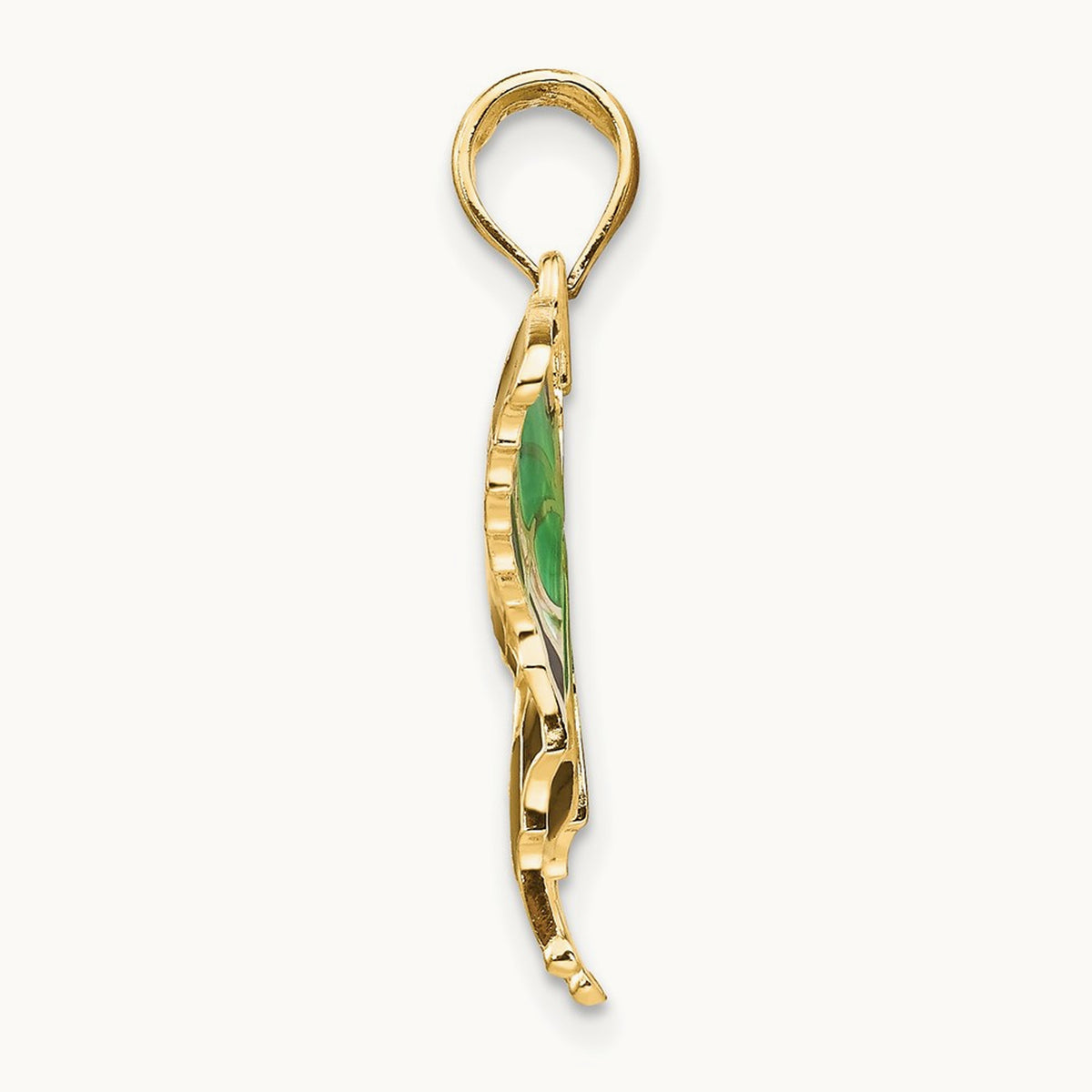 Green Enameled Butterly Pendant, 14K