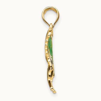 Green Enameled Butterly Pendant, 14K