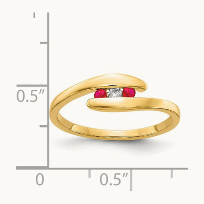 Ruby and Diamond 3-stone Ring, 14K
