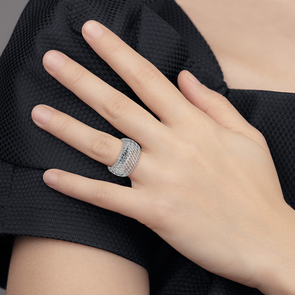 Wide Mesh Stretch Ring — 14K Two-Tone Gold