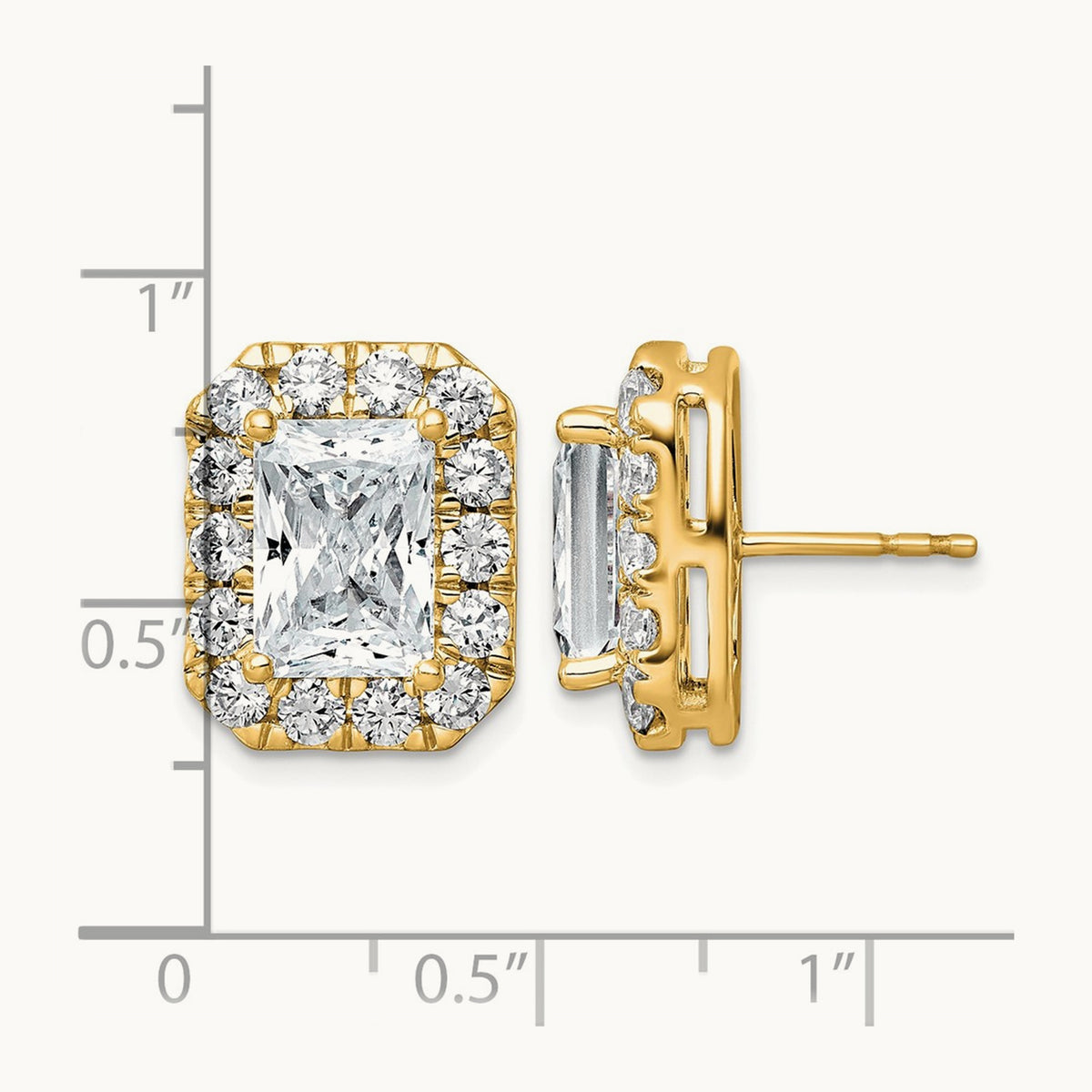 Radiant Halo Post Earrings, 0.50-8.50 ct tw Lab-Grown Diamond — 7 ct, 14K Yellow Gold